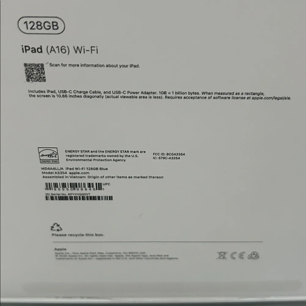Apple iPad 128 GB A16 Wi-Fi blue factory sealed